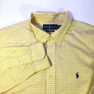 Ralph Lauren Custom‎ Fit Plaid Button Down Shirt Yellow Blue Mens Size XL